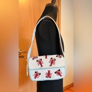 Lobster Beaded Shoulder Bag - White and Red